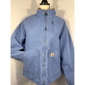 Carhartt Womens Canyon Sherpa Lined Jacket French Blue XL Blanket Canvas WJ022